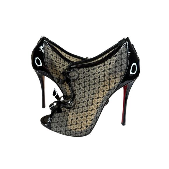 Christian Louboutin Empiralta 120 Black Lace Bow Peep Toe Booties 39.5 - Picture 4 of 13